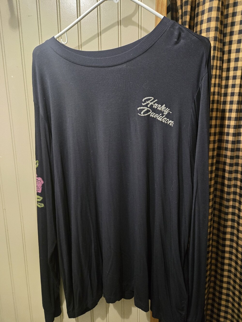 Harley-Davidson Black Long Sleeve Shirt with Pink Rose Accent